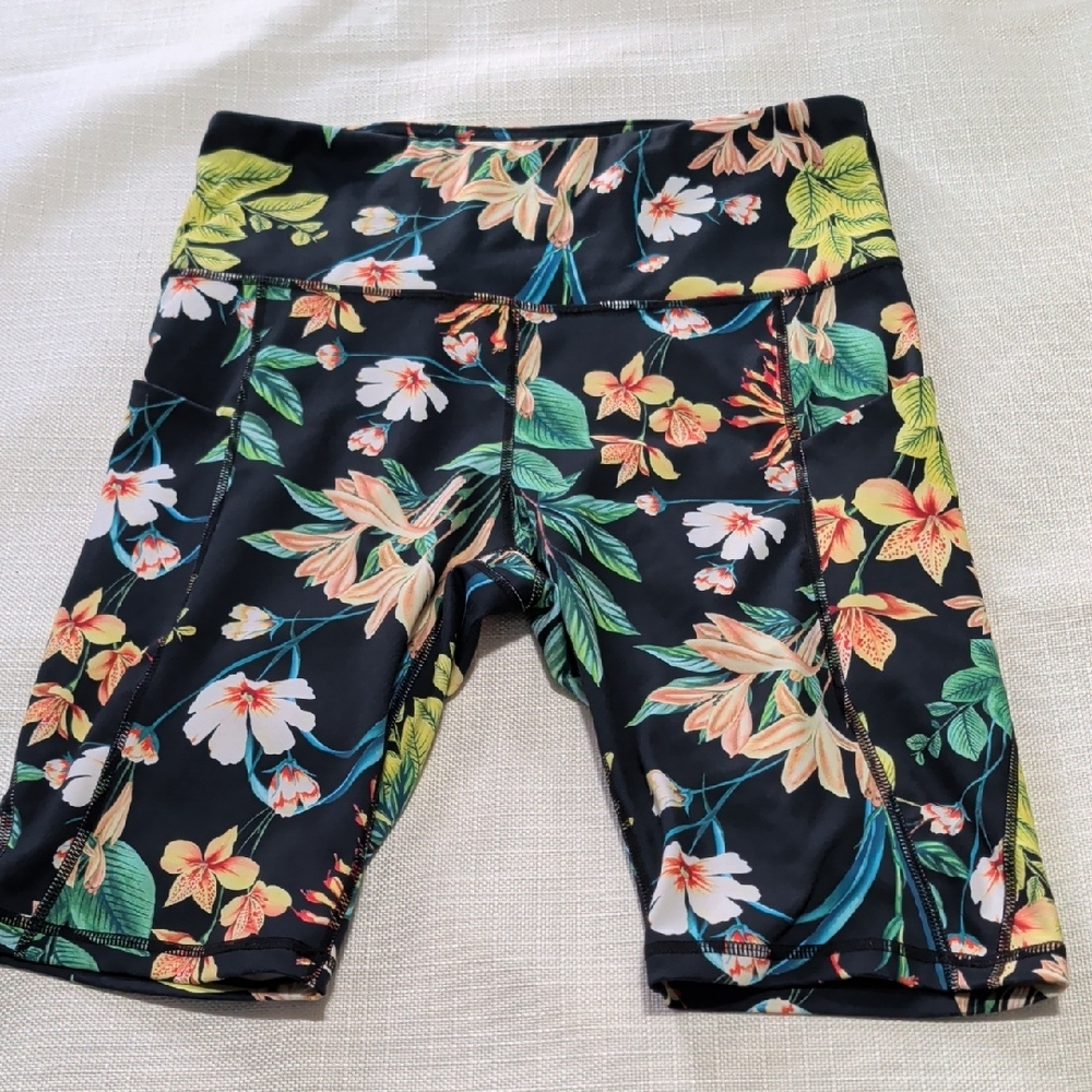 Floral Print Black Biker Shorts
